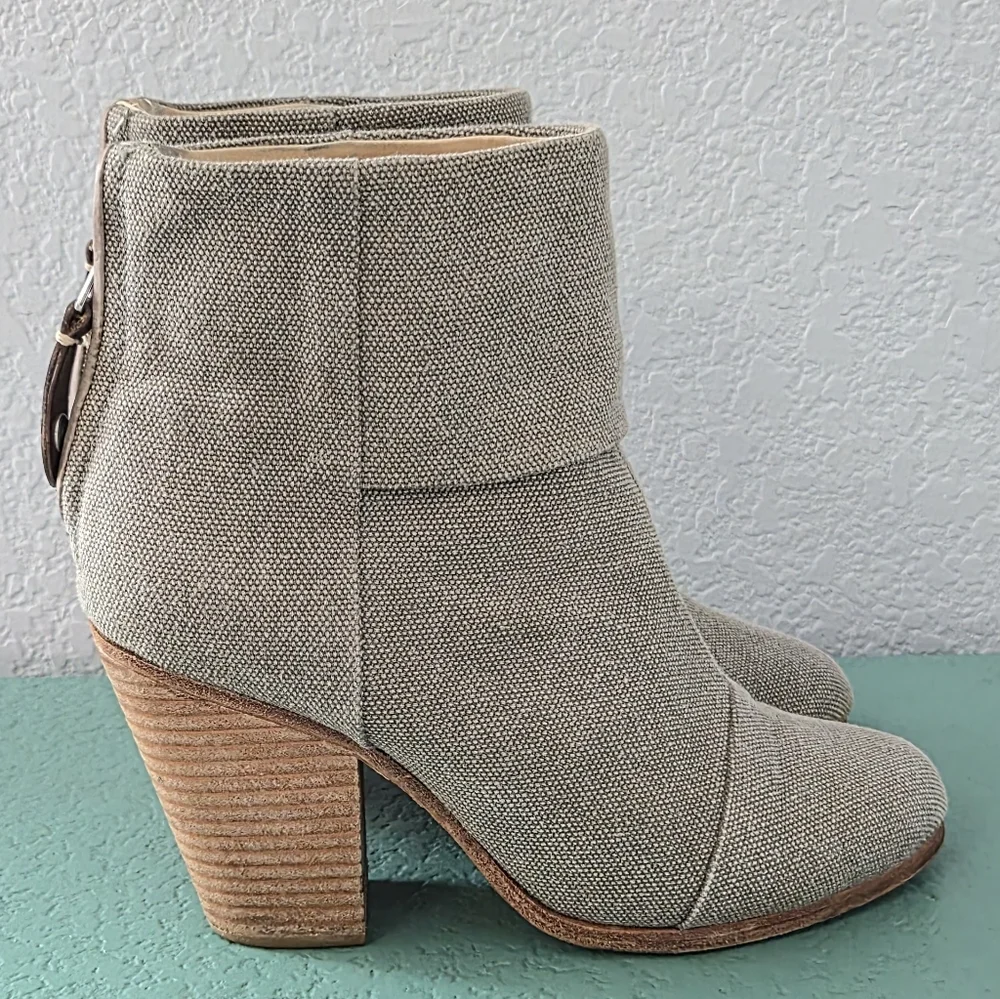 rag & bone Newbury Canvas Ankle Boots Gray Putty Size 37 Block Heel Zip